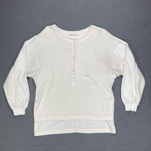 We The Free Back At It Henley Top XS Tan Oversized Slouchy Dolman Sleeves Casual - Picture 3 of 16